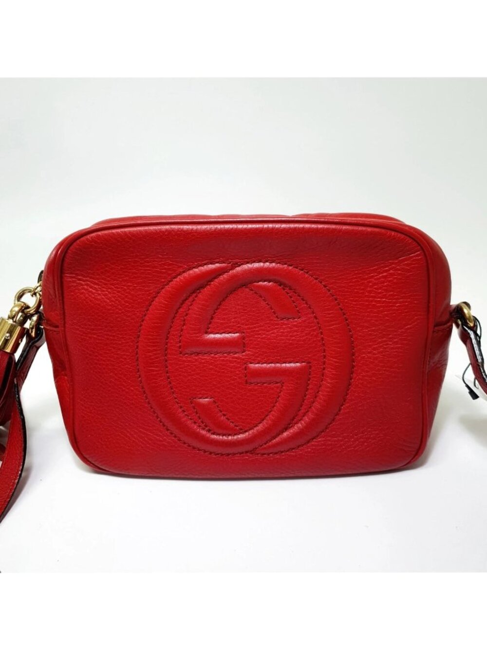 Authentic Gucci Soho Disco Small Leather Crossbody Red | GG Logo Camera Bag - Picture 2 of 12